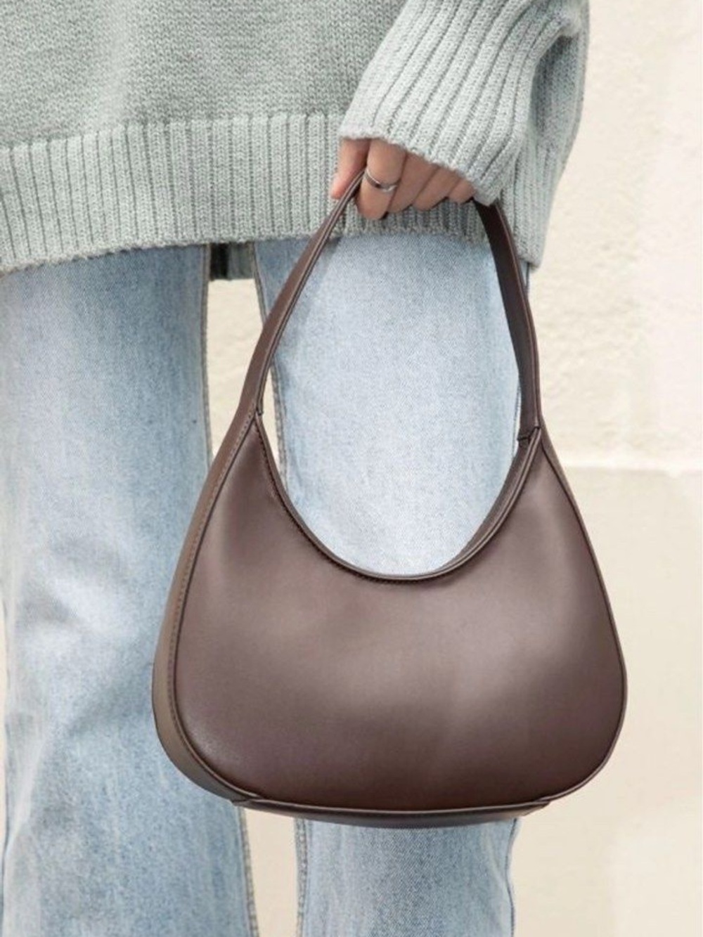 Brandy Melville Brown Faux Leather Crescent Shoulder Bag